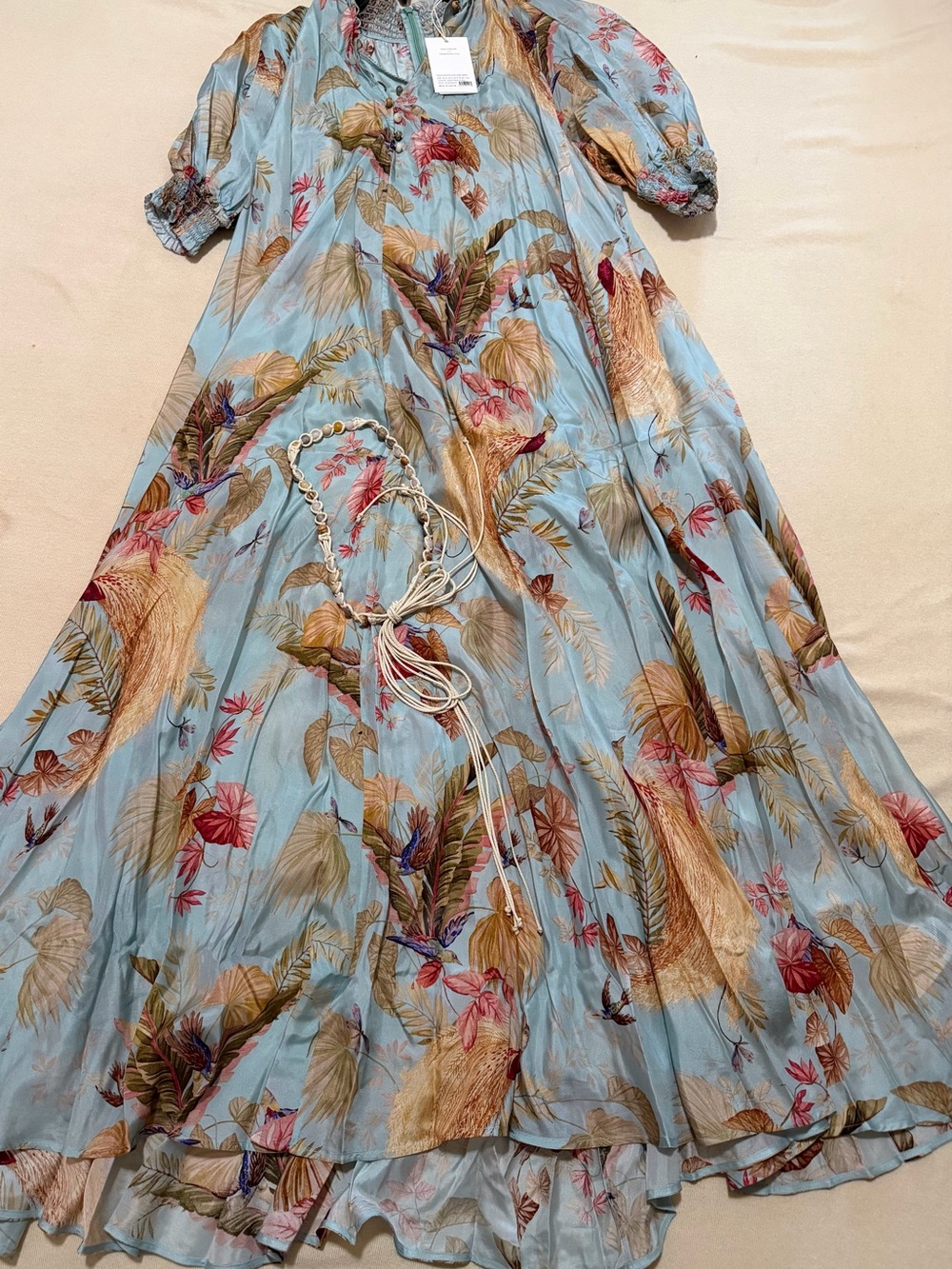Zimmermann Sky Blue Tropical Leaf & Floral Maxi Dress